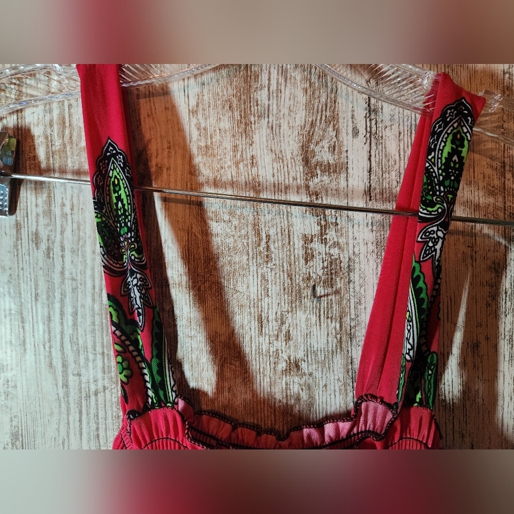Vibrant Pink and Green Maxi Dress Tank Style Paisley Design - Picture 4 of 6